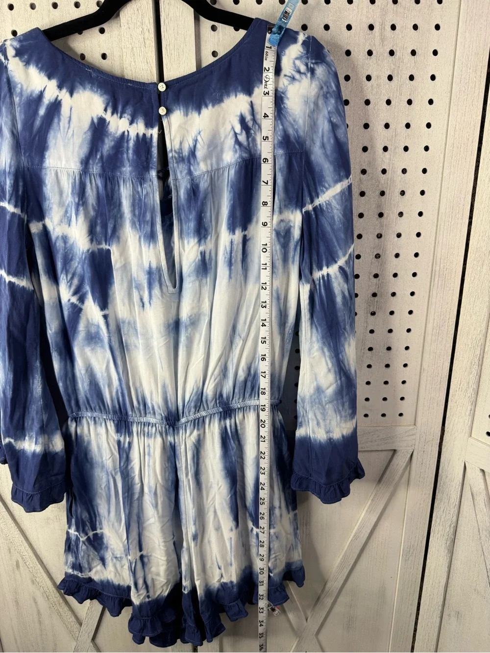 American Eagle Blue White Tie Dye Lace Up Tassel Romper Boho Festival Small
